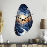 Forest Winter Blue Monochrome - Asymmetric Metal Wall Clock