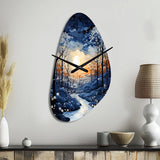 Forest Winter Blue Monochrome - Asymmetric Metal Wall Clock