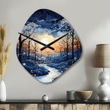 Forest Winter Blue Monochrome - Asymmetric Metal Wall Clock