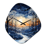 Forest Winter Blue Monochrome - Asymmetric Metal Wall Clock