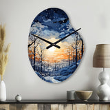 Forest Winter Blue Monochrome - Asymmetric Metal Wall Clock