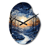 Forest Winter Blue Monochrome - Asymmetric Metal Wall Clock