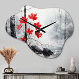 Minimalist Monochrome Red Forest II - Asymmetric Metal Wall Clock