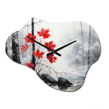 Minimalist Monochrome Red Forest II - Asymmetric Metal Wall Clock