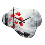 Minimalist Monochrome Red Forest II - Asymmetric Metal Wall Clock