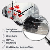 Minimalist Monochrome Red Forest II - Asymmetric Metal Wall Clock