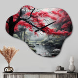 Minimalist Monochrome Red Forest III - Asymmetric Metal Wall Clock