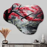 Minimalist Monochrome Red Forest III - Asymmetric Metal Wall Clock