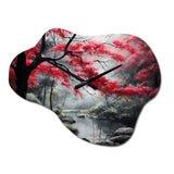 Minimalist Monochrome Red Forest III - Asymmetric Metal Wall Clock