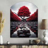 Red And Grey Forest Serenity - Asymmetric Metal Wall Clock