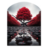Red And Grey Forest Serenity - Asymmetric Metal Wall Clock