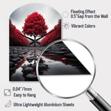 Red And Grey Forest Serenity - Asymmetric Metal Wall Clock