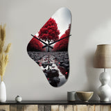 Red And Grey Forest Serenity - Asymmetric Metal Wall Clock