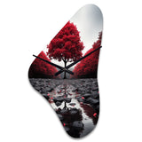 Red And Grey Forest Serenity - Asymmetric Metal Wall Clock