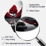 Red And Grey Forest Serenity - Asymmetric Metal Wall Clock
