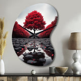 Red And Grey Forest Serenity - Asymmetric Metal Wall Clock