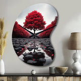 Red And Grey Forest Serenity - Asymmetric Metal Wall Clock