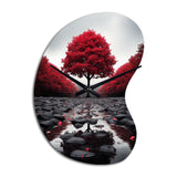 Red And Grey Forest Serenity - Asymmetric Metal Wall Clock