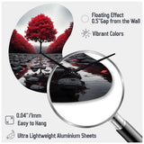 Red And Grey Forest Serenity - Asymmetric Metal Wall Clock
