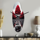 Red And Grey Forest Serenity - Asymmetric Metal Wall Clock