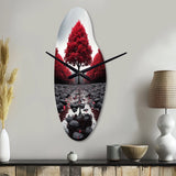 Red And Grey Forest Serenity - Asymmetric Metal Wall Clock
