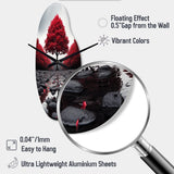 Red And Grey Forest Serenity - Asymmetric Metal Wall Clock