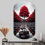 Red And Grey Forest Serenity - Asymmetric Metal Wall Clock
