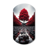 Red And Grey Forest Serenity - Asymmetric Metal Wall Clock