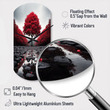 Red And Grey Forest Serenity - Asymmetric Metal Wall Clock