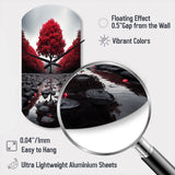 Red And Grey Forest Serenity - Asymmetric Metal Wall Clock