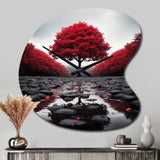 Red And Grey Forest Serenity - Asymmetric Metal Wall Clock
