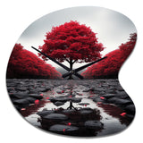 Red And Grey Forest Serenity - Asymmetric Metal Wall Clock