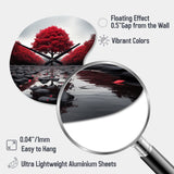 Red And Grey Forest Serenity - Asymmetric Metal Wall Clock