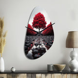 Red And Grey Forest Serenity - Asymmetric Metal Wall Clock