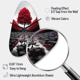 Red And Grey Forest Serenity - Asymmetric Metal Wall Clock
