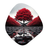 Red And Grey Forest Serenity - Asymmetric Metal Wall Clock