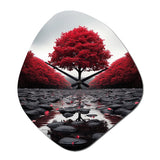 Red And Grey Forest Serenity - Asymmetric Metal Wall Clock