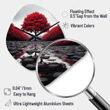 Red And Grey Forest Serenity - Asymmetric Metal Wall Clock