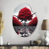 Red And Grey Forest Serenity - Asymmetric Metal Wall Clock