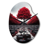 Red And Grey Forest Serenity - Asymmetric Metal Wall Clock