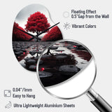 Red And Grey Forest Serenity - Asymmetric Metal Wall Clock