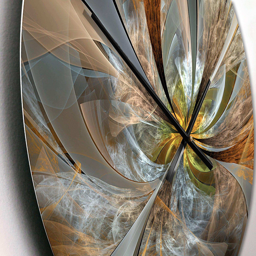 Designart Symmetrical Yellow Fractal Flower - Floral Metal Wall Clock
