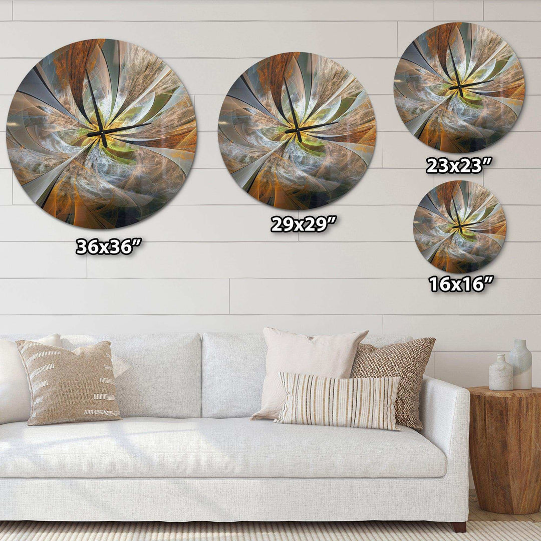 Designart Symmetrical Yellow Fractal Flower - Floral Metal Wall Clock