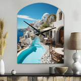 Greece Santorini Beautiful Cityscape II - Asymmetric Metal Wall Clock