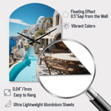 Greece Santorini Beautiful Cityscape II - Asymmetric Metal Wall Clock