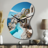 Greece Santorini Beautiful Cityscape II - Asymmetric Metal Wall Clock