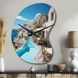Greece Santorini Beautiful Cityscape II - Asymmetric Metal Wall Clock