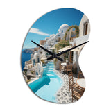Greece Santorini Beautiful Cityscape II - Asymmetric Metal Wall Clock