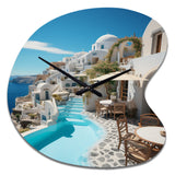 Greece Santorini Beautiful Cityscape II - Asymmetric Metal Wall Clock