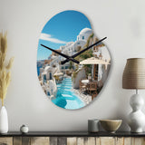 Greece Santorini Beautiful Cityscape II - Asymmetric Metal Wall Clock